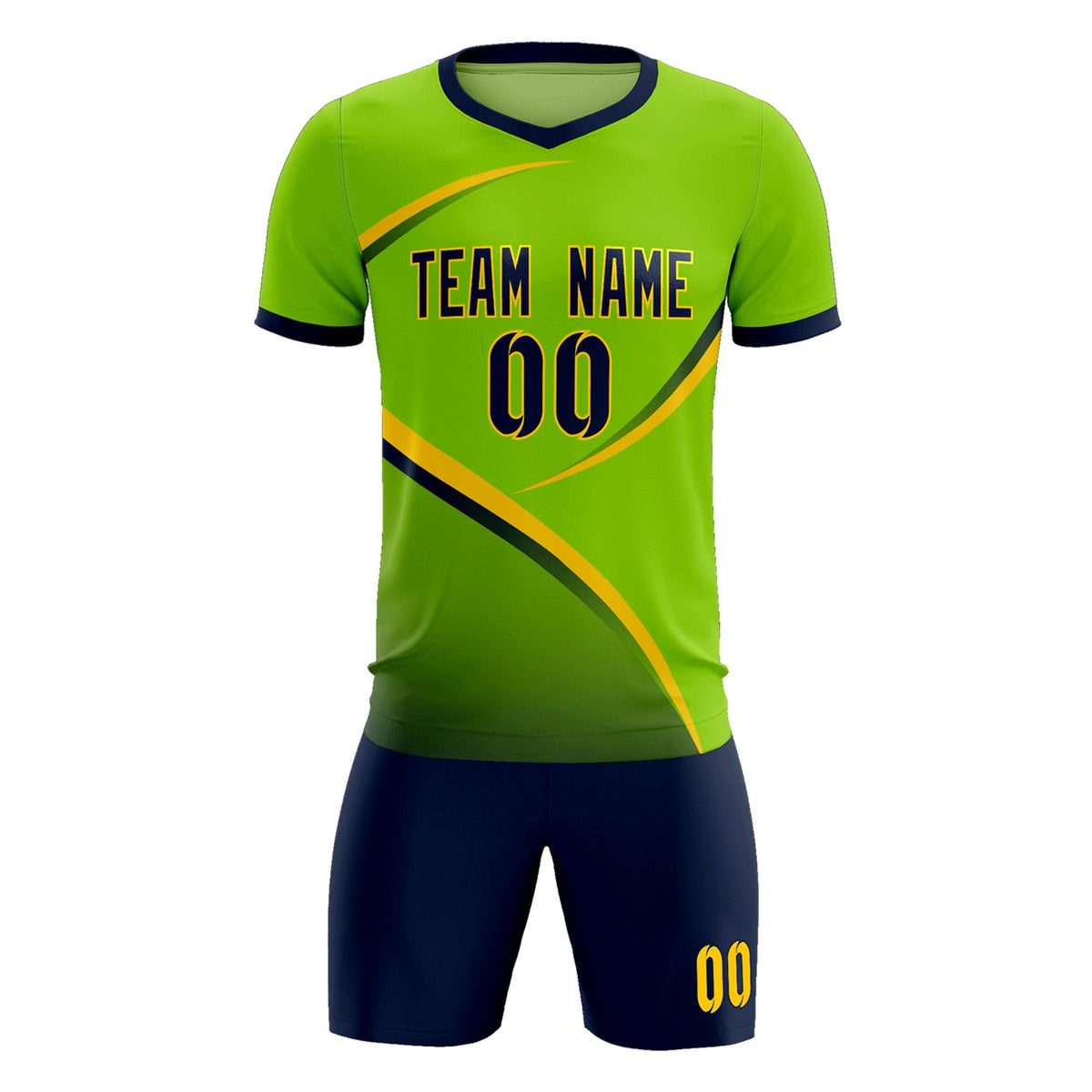 Custom Neon Green Navy Color Block Training Uniform For Men Soccer Sets Jersey