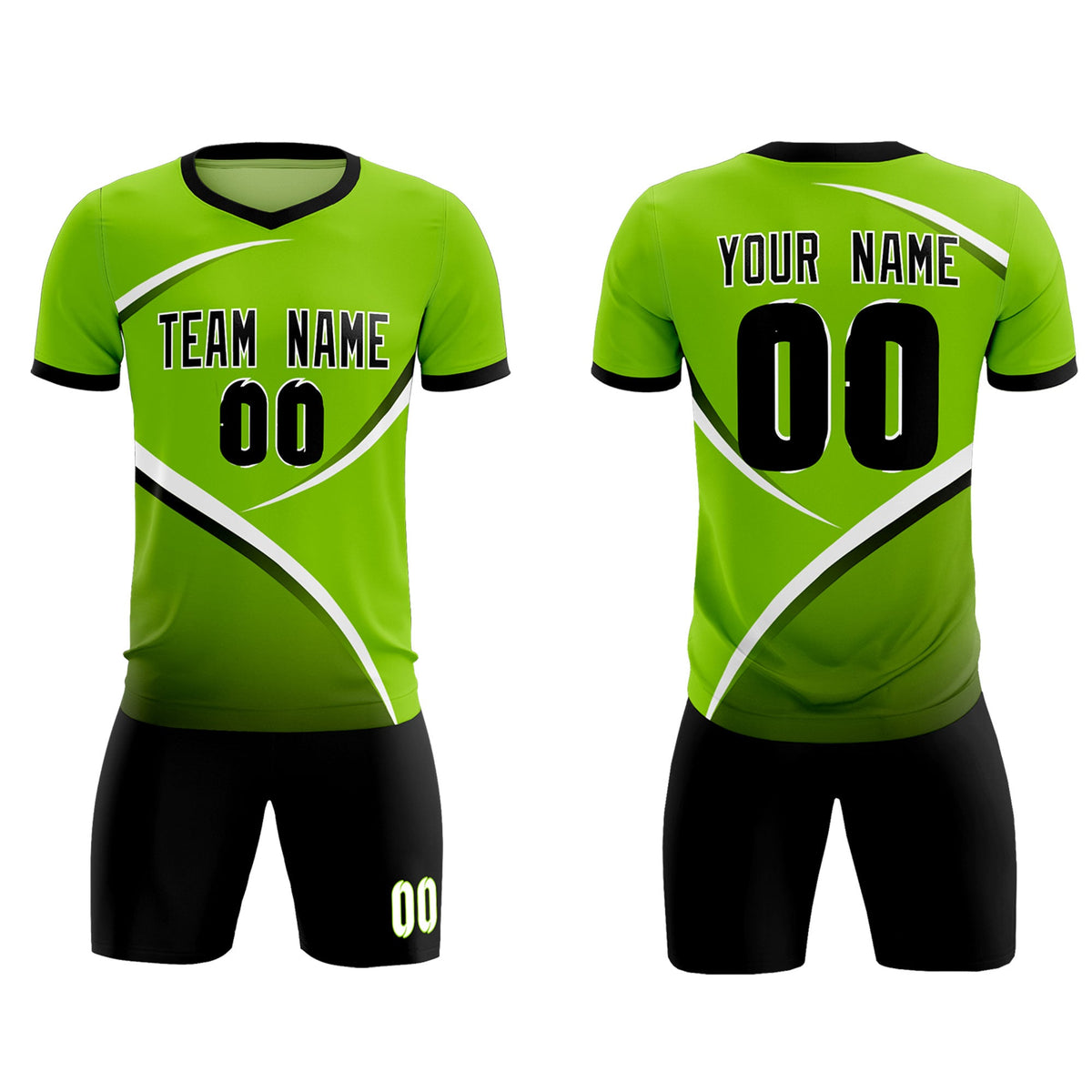 Custom Neon Green Black Color Block Training Uniform For Men Soccer Sets Jersey