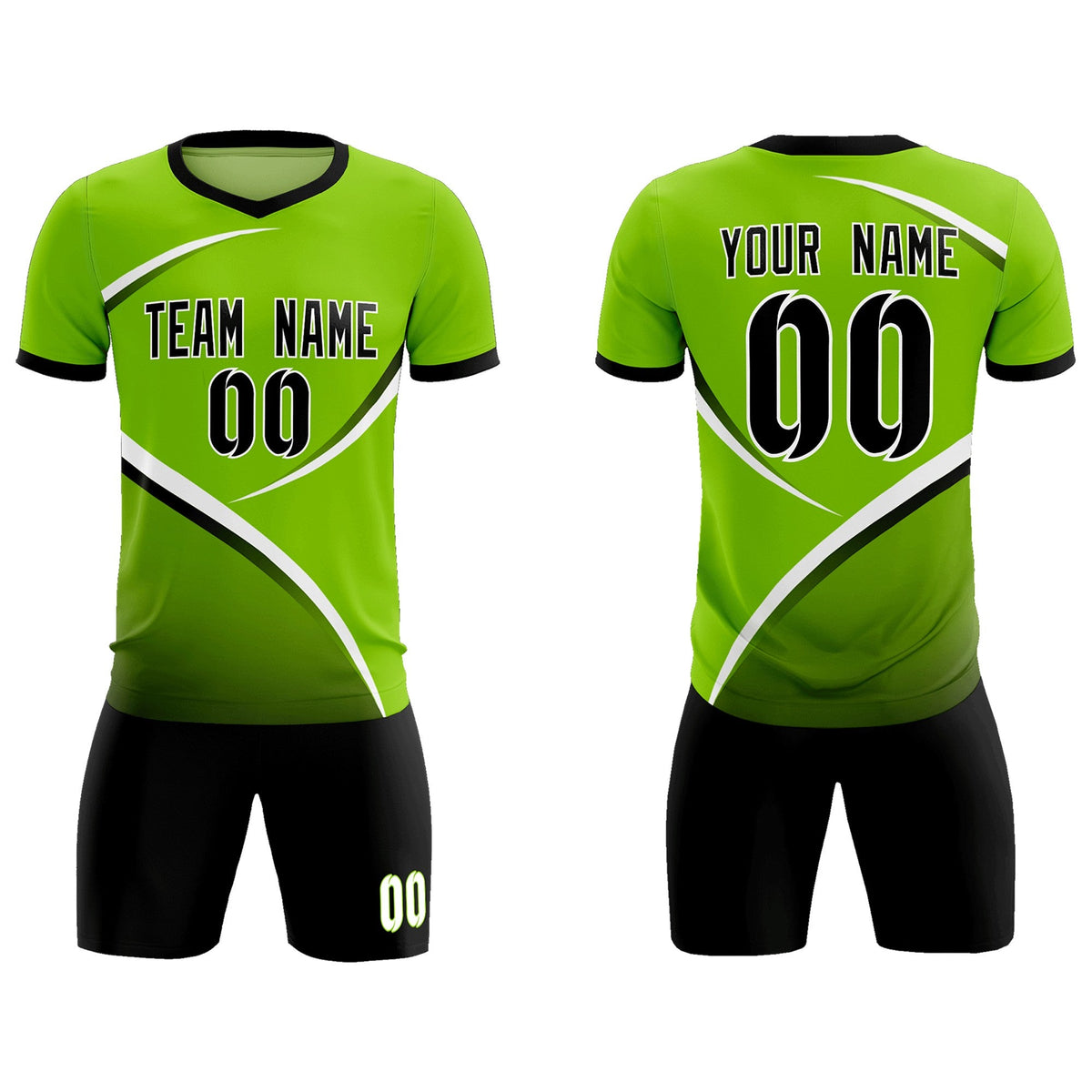 Custom Neon Green Black Color Block Training Uniform For Men Soccer Sets Jersey