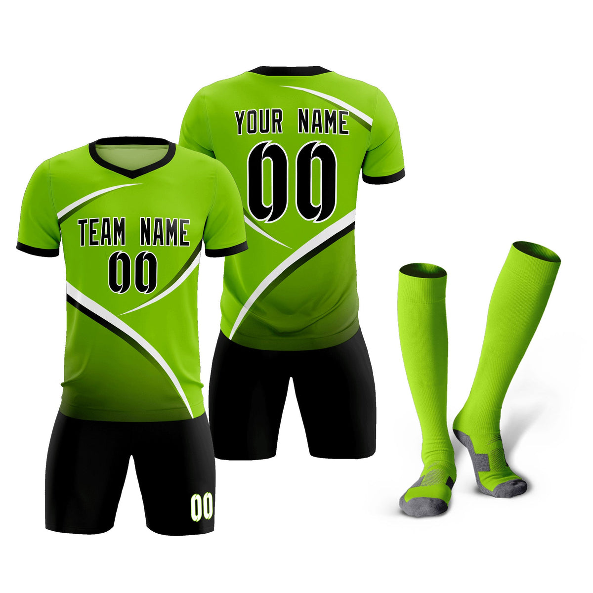 Custom Neon Green Black Color Block Training Uniform For Men Soccer Sets Jersey