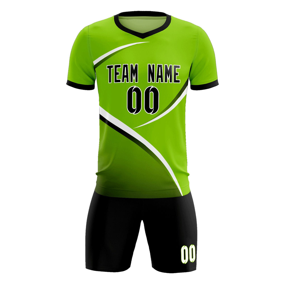 Custom Neon Green Black Color Block Training Uniform For Men Soccer Sets Jersey