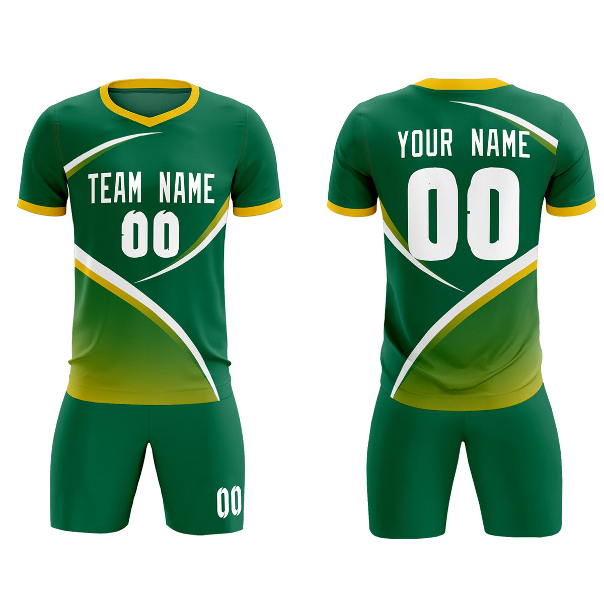 Custom Kelly Green Gold Color Block Training Uniform For Men Soccer Sets Jersey