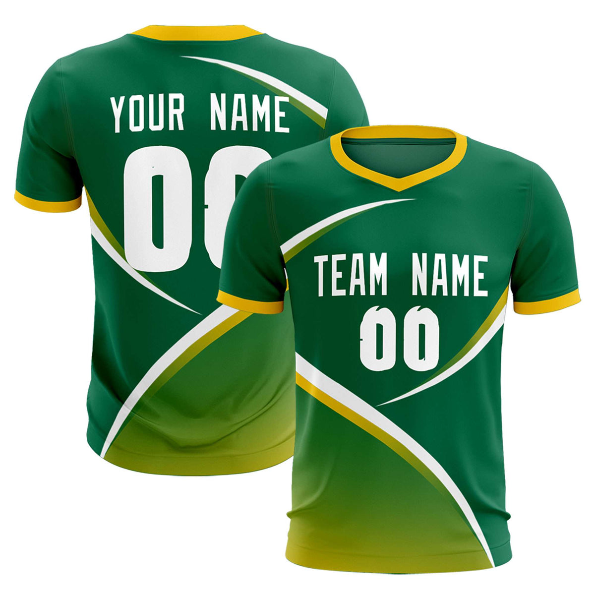 Custom Kelly Green Gold Color Block Training Uniform For Men Soccer Sets Jersey