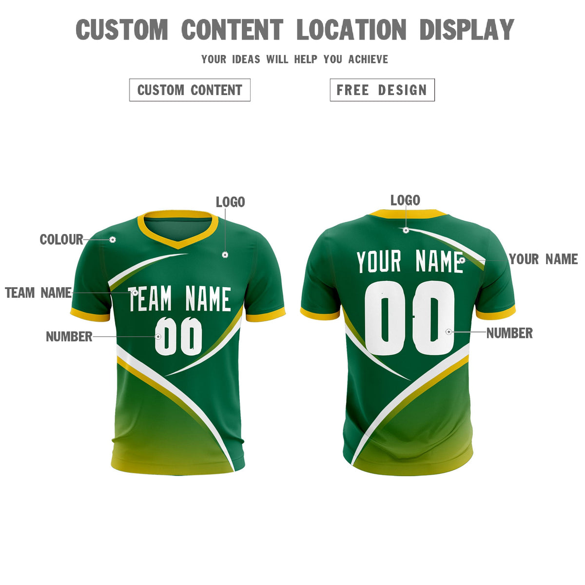Custom Kelly Green Gold Color Block Training Uniform For Men Soccer Sets Jersey