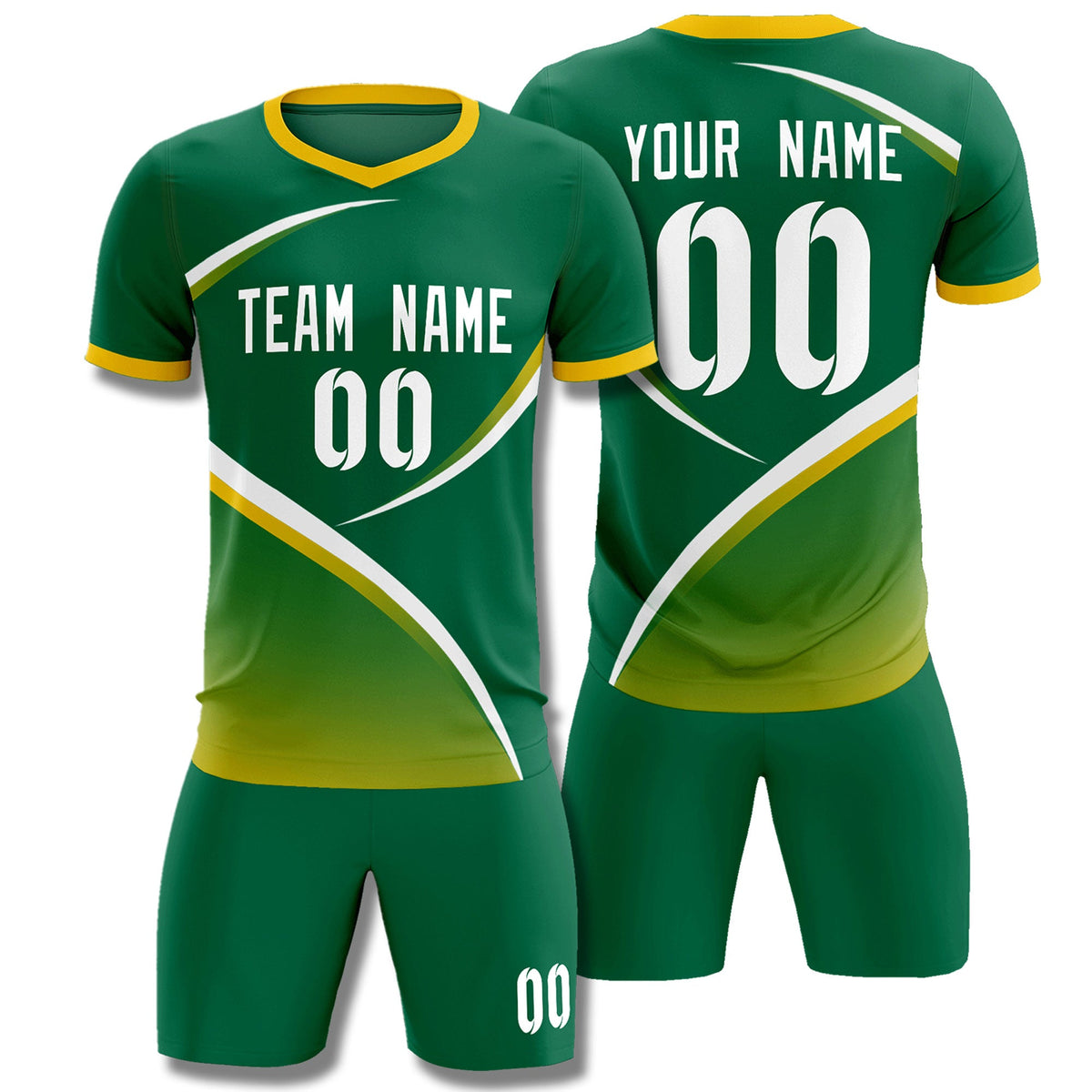 Custom Kelly Green Gold Color Block Training Uniform For Men Soccer Sets Jersey