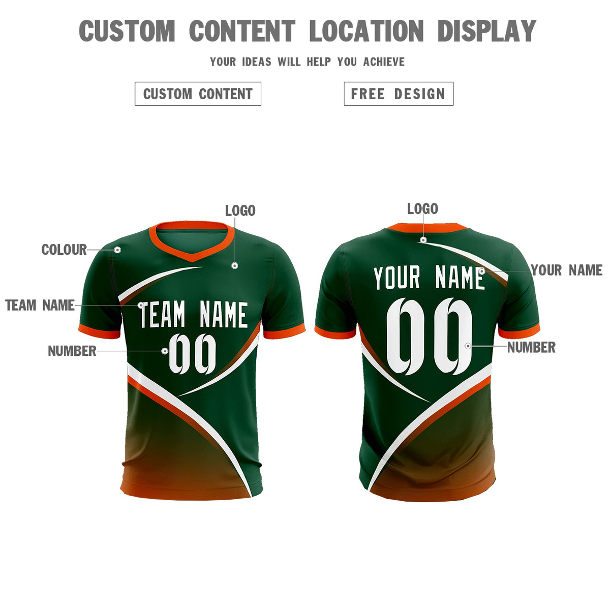 Custom Green Orange Color Block Training Uniform For Men Soccer Sets Jersey