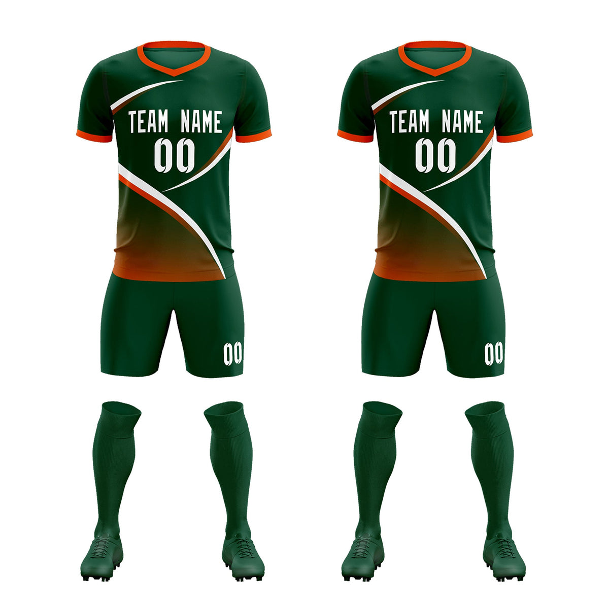 Custom Green Orange Color Block Training Uniform For Men Soccer Sets Jersey
