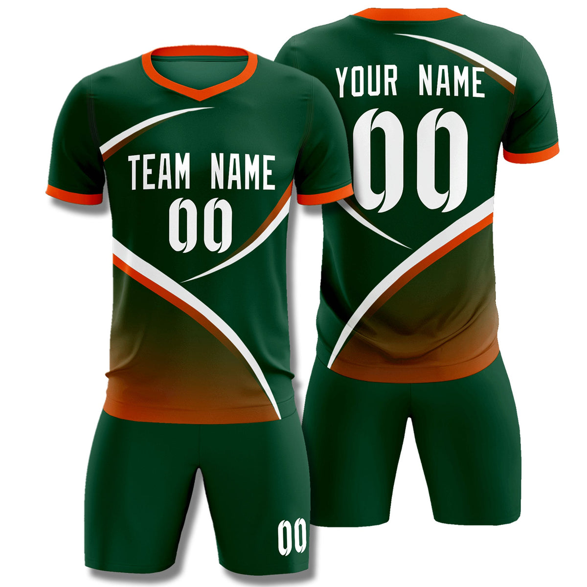 Custom Green Orange Color Block Training Uniform For Men Soccer Sets Jersey