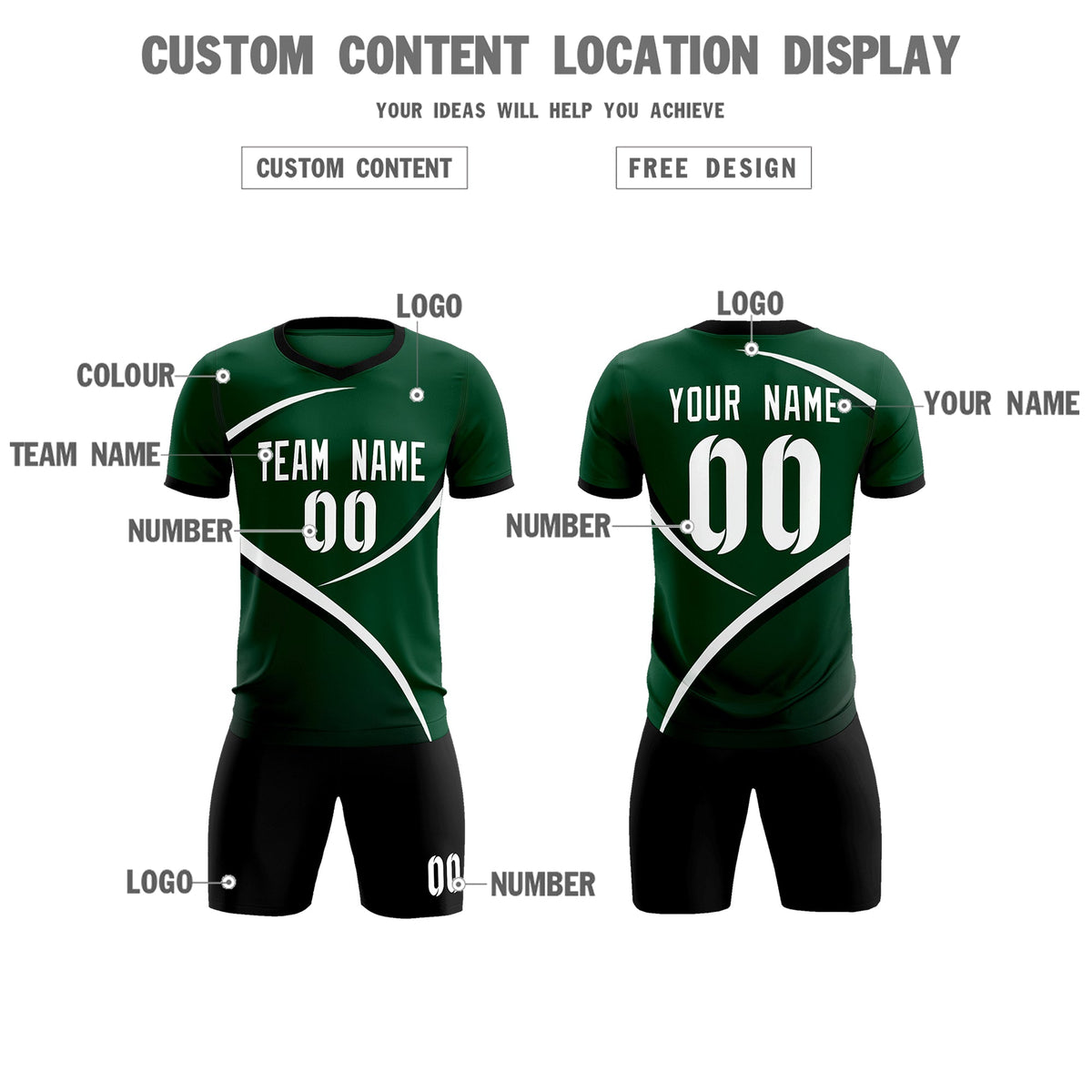 Custom Green Black Color Block Training Uniform For Men Soccer Sets Jersey