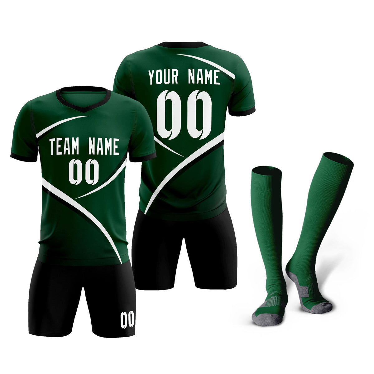 Custom Green Black Color Block Training Uniform For Men Soccer Sets Jersey