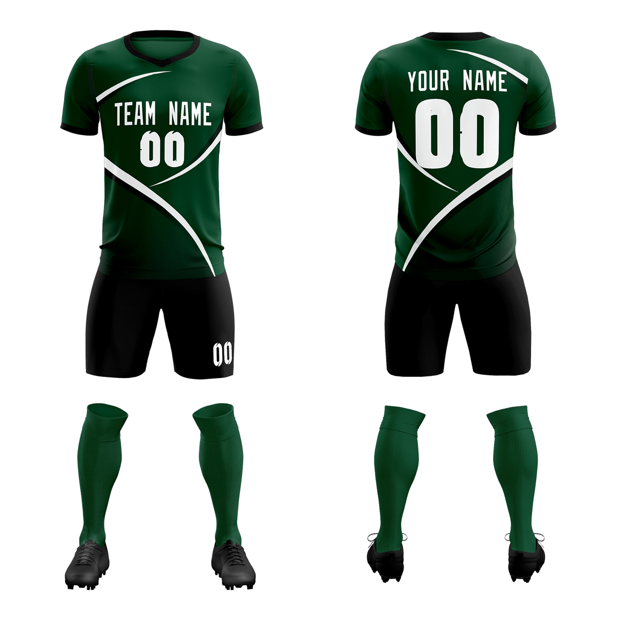 Custom Green Black Color Block Training Uniform For Men Soccer Sets Jersey