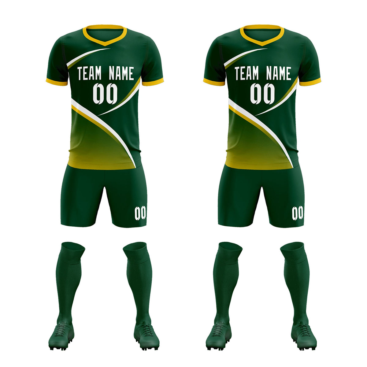 Custom Green Gold Color Block Training Uniform For Men Soccer Sets Jersey