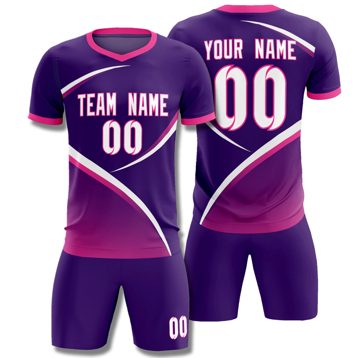 Custom Purple Pink Color Block Training Uniform For Men Soccer Sets Jersey