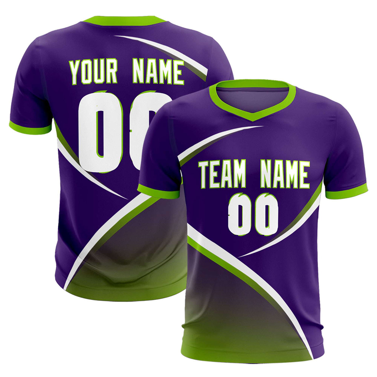 Custom Purple Neon Green Color Block Training Uniform For Men Soccer Sets Jersey