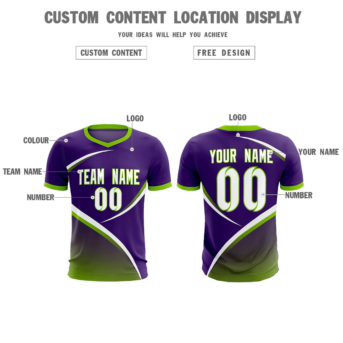 Custom Purple Neon Green Color Block Training Uniform For Men Soccer Sets Jersey
