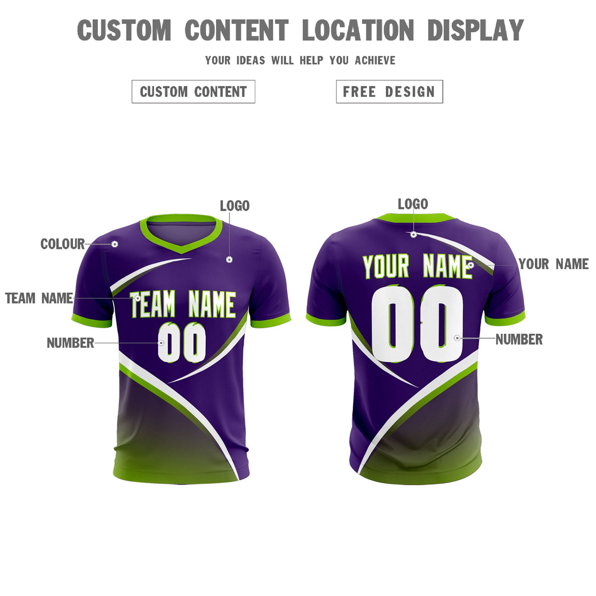 Custom Purple Neon Green Color Block Training Uniform For Men Soccer Sets Jersey
