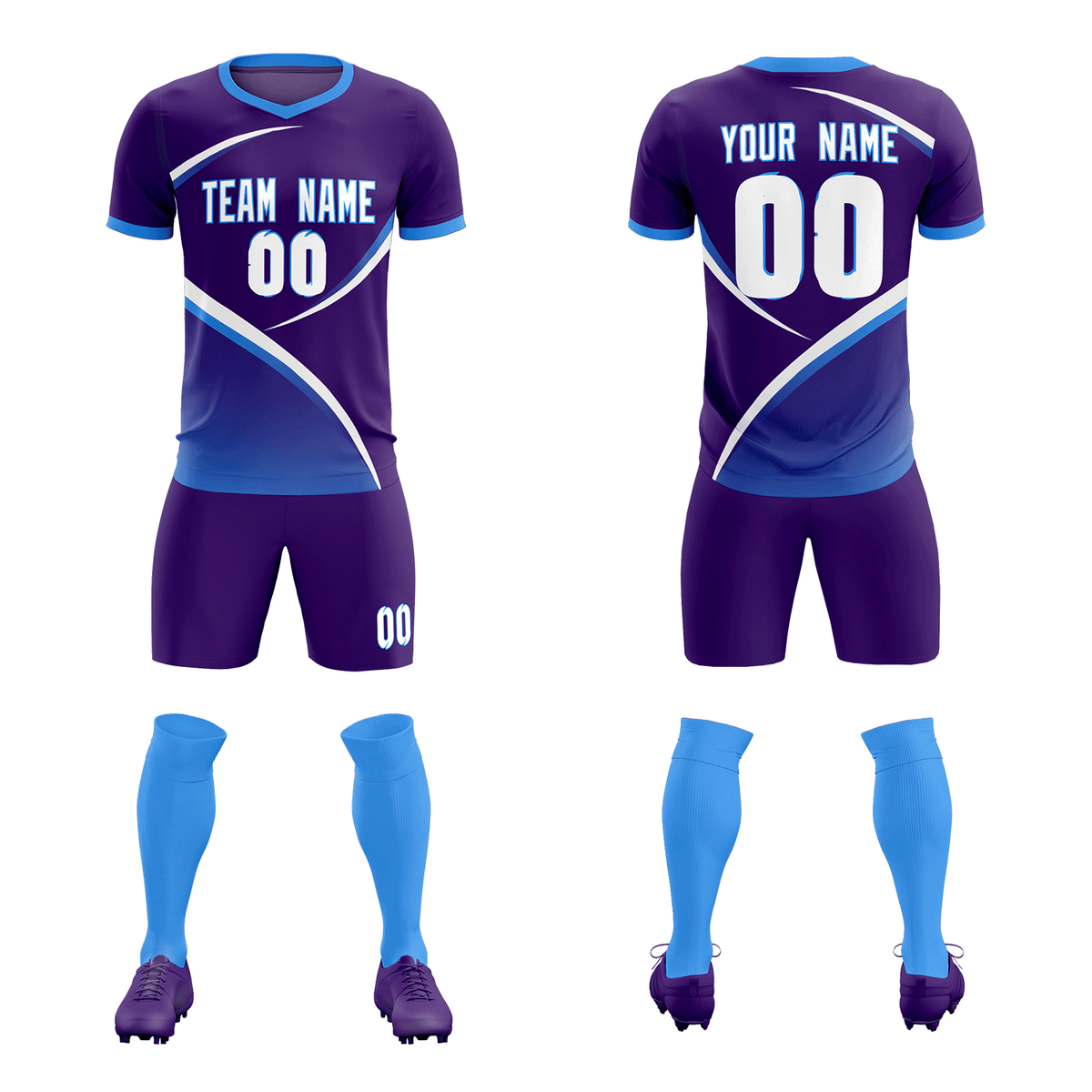 Custom Purple Powder Blue Color Block Training Uniform For Men Soccer Sets Jersey