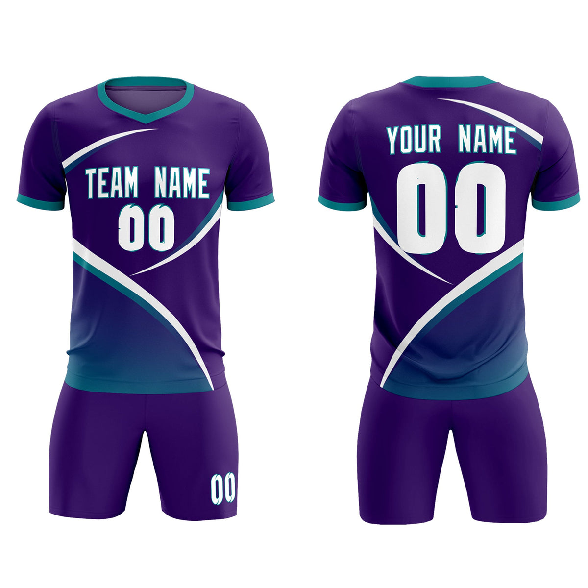 Custom Purple Aqua Color Block Training Uniform For Men Soccer Sets Jersey