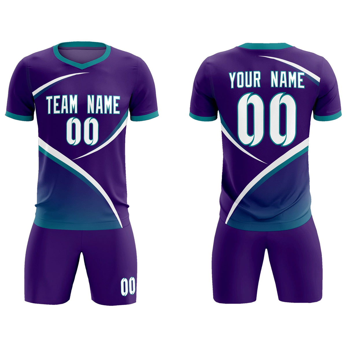 Custom Purple Aqua Color Block Training Uniform For Men Soccer Sets Jersey