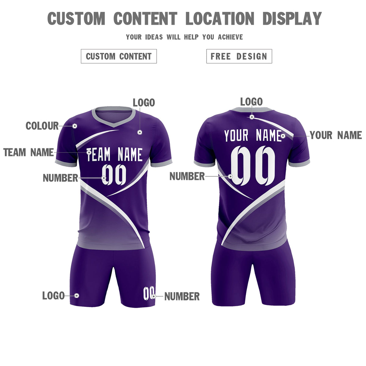 Custom Purple Gray Color Block Training Uniform For Men Soccer Sets Jersey