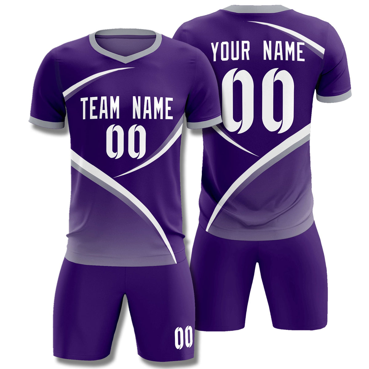 Custom Purple Gray Color Block Training Uniform For Men Soccer Sets Jersey