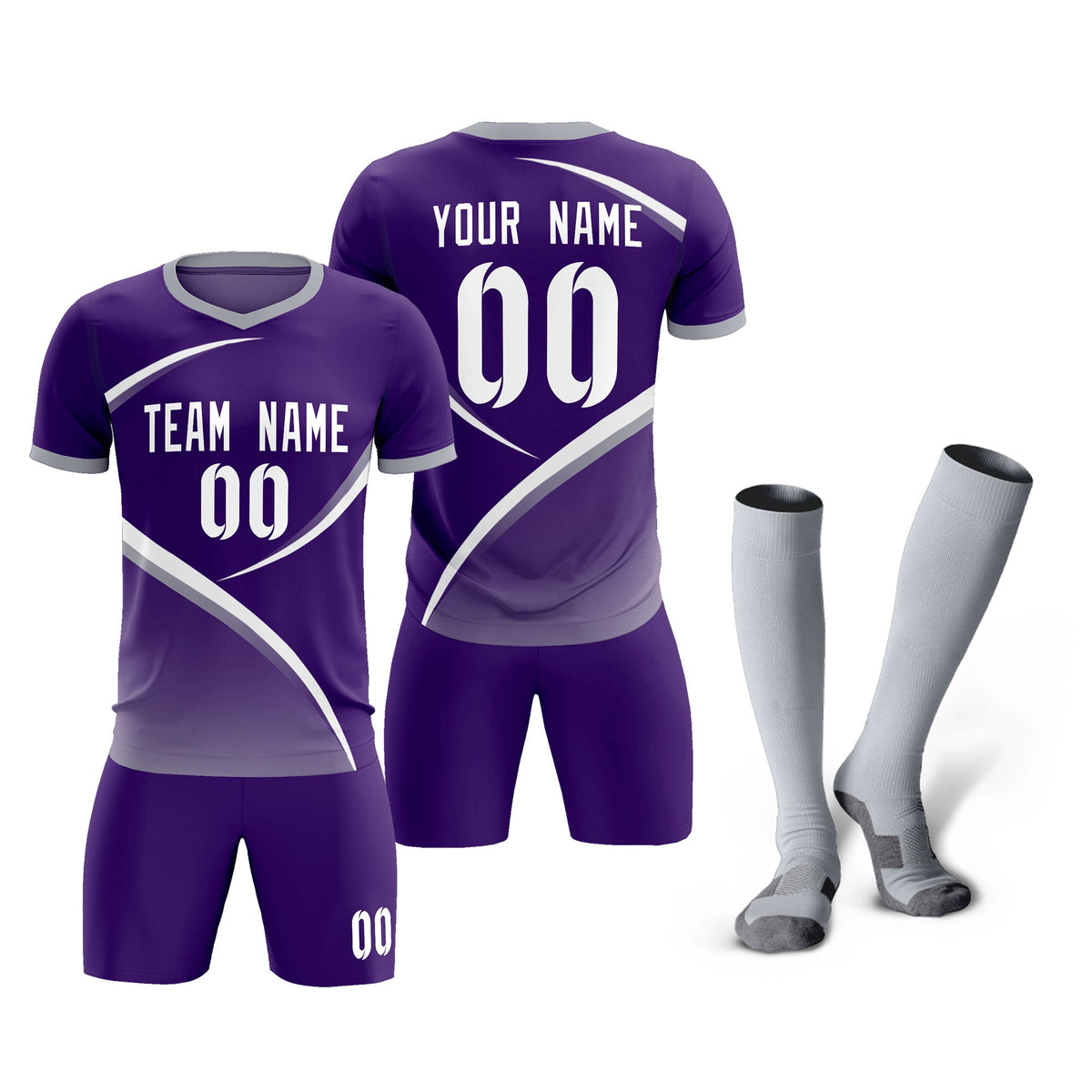 Custom Purple Gray Color Block Training Uniform For Men Soccer Sets Jersey