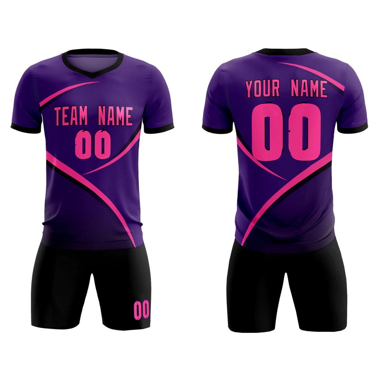 Custom Purple Black Color Block Training Uniform For Men Soccer Sets Jersey