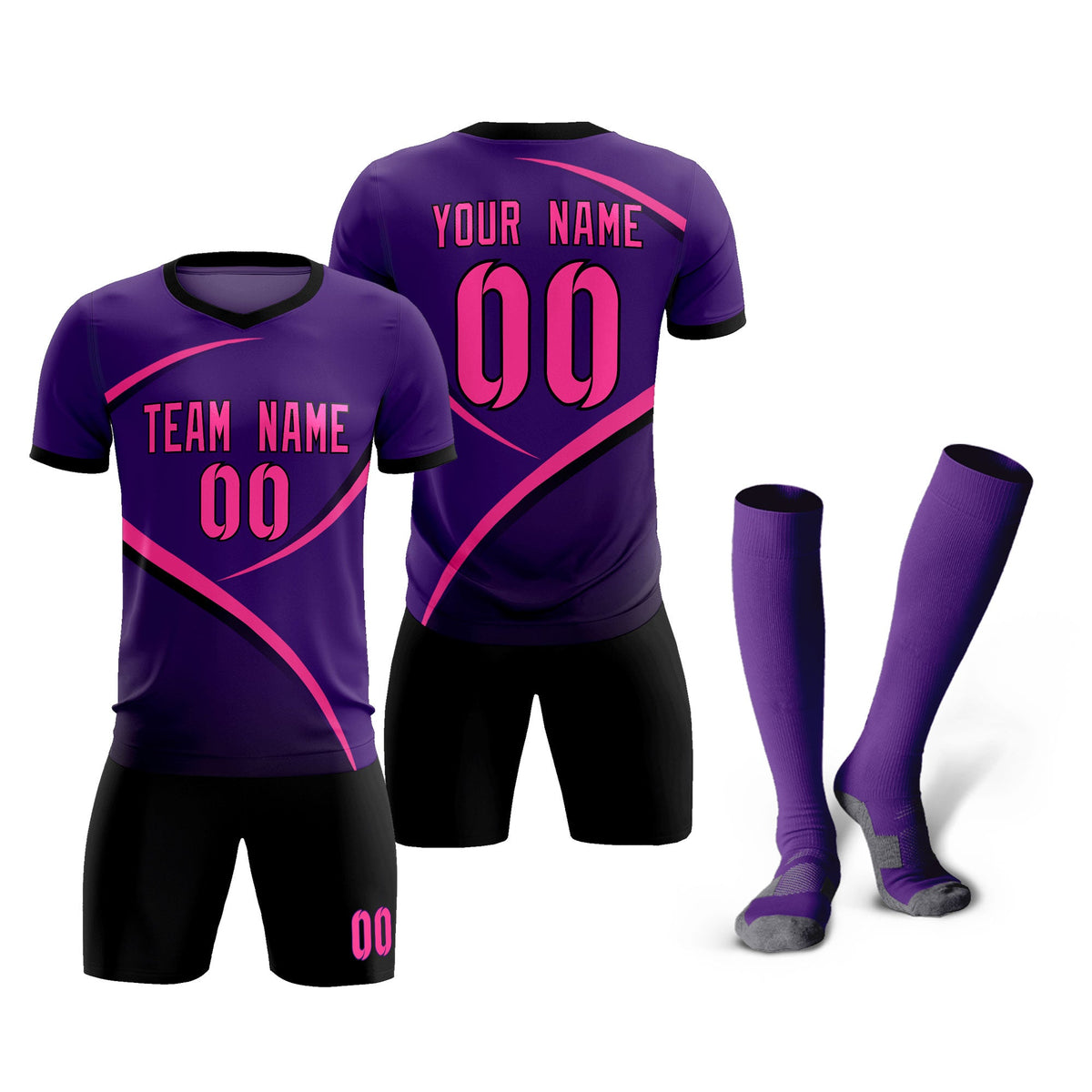 Custom Purple Black Color Block Training Uniform For Men Soccer Sets Jersey