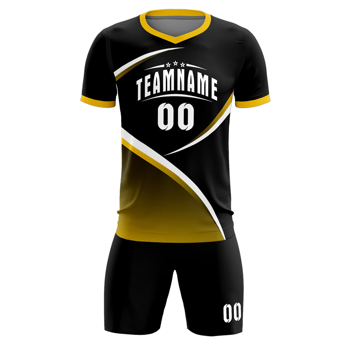 Custom Black Gold Color Block Training Uniform For Men Soccer Sets Jersey