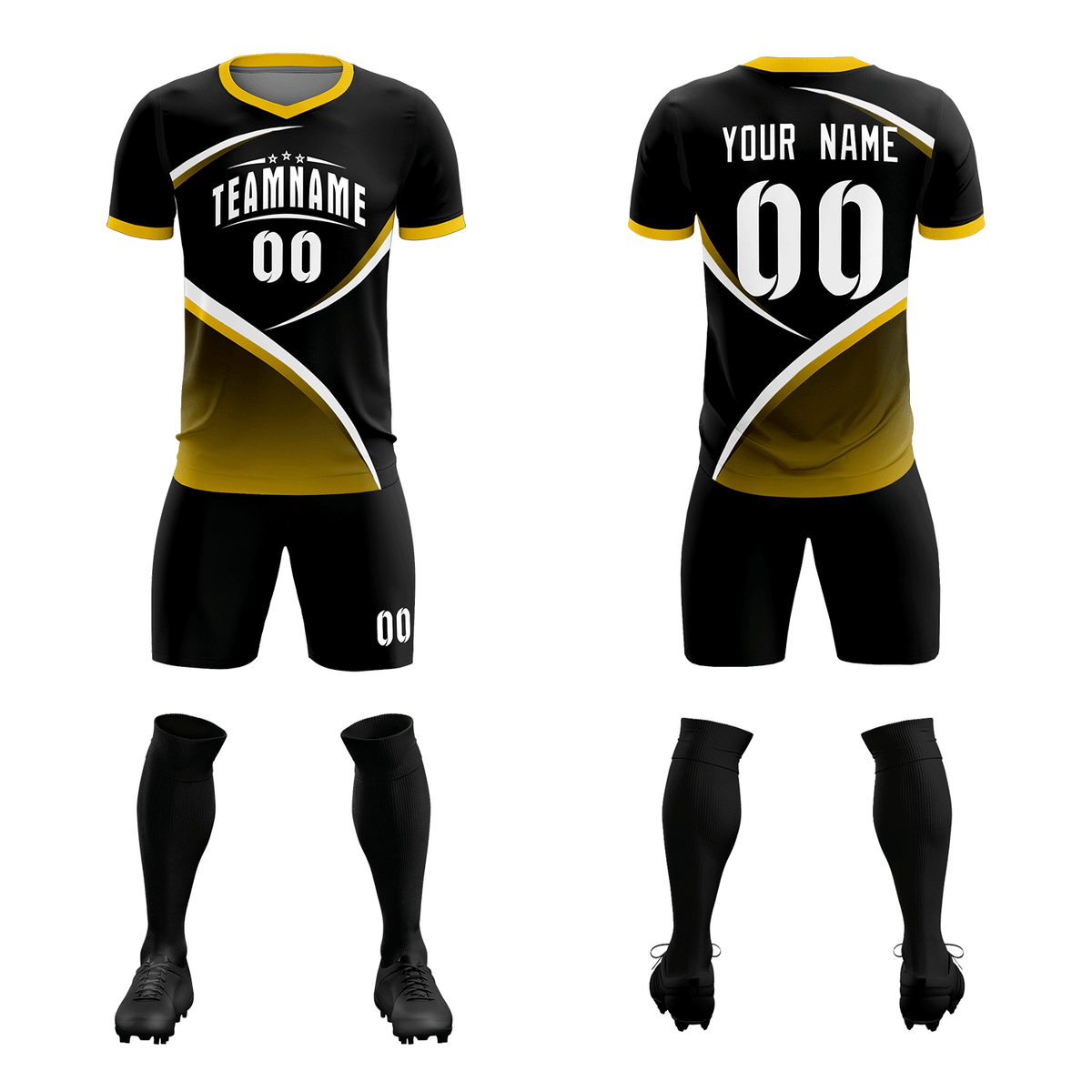 Custom Black Gold Color Block Training Uniform For Men Soccer Sets Jersey