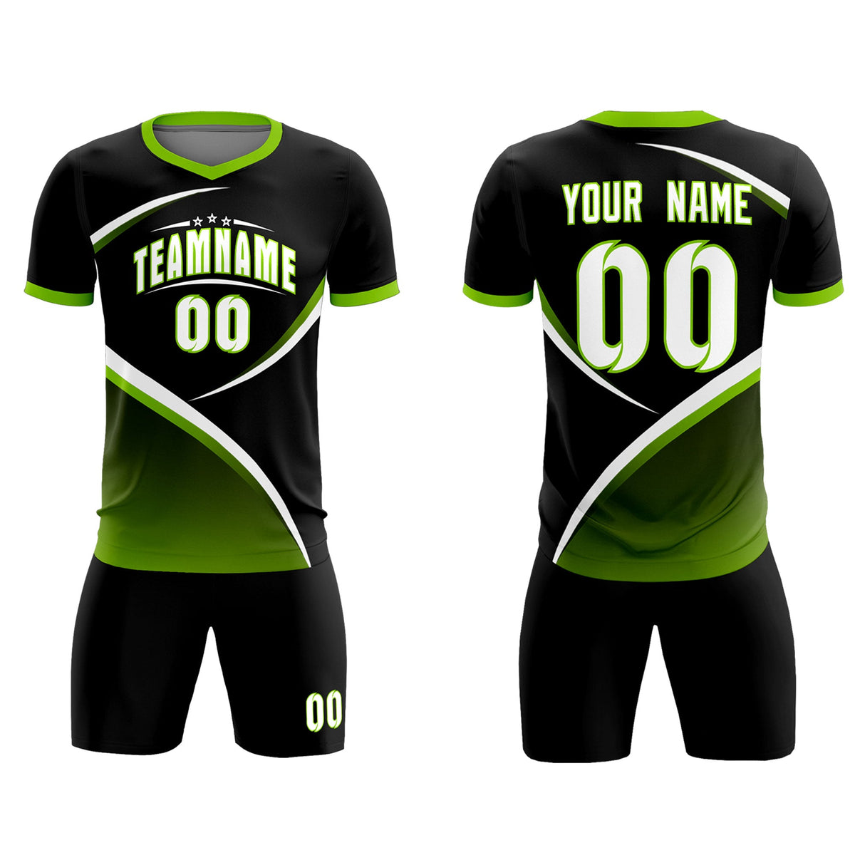 Custom Black Neon Green Color Block Training Uniform For Men Soccer Sets Jersey
