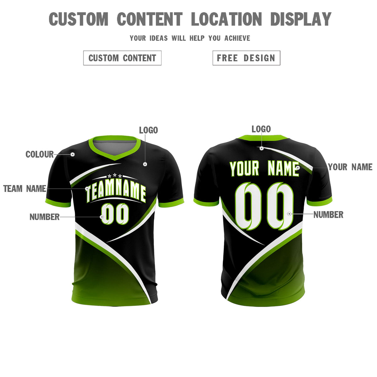 Custom Black Neon Green Color Block Training Uniform For Men Soccer Sets Jersey