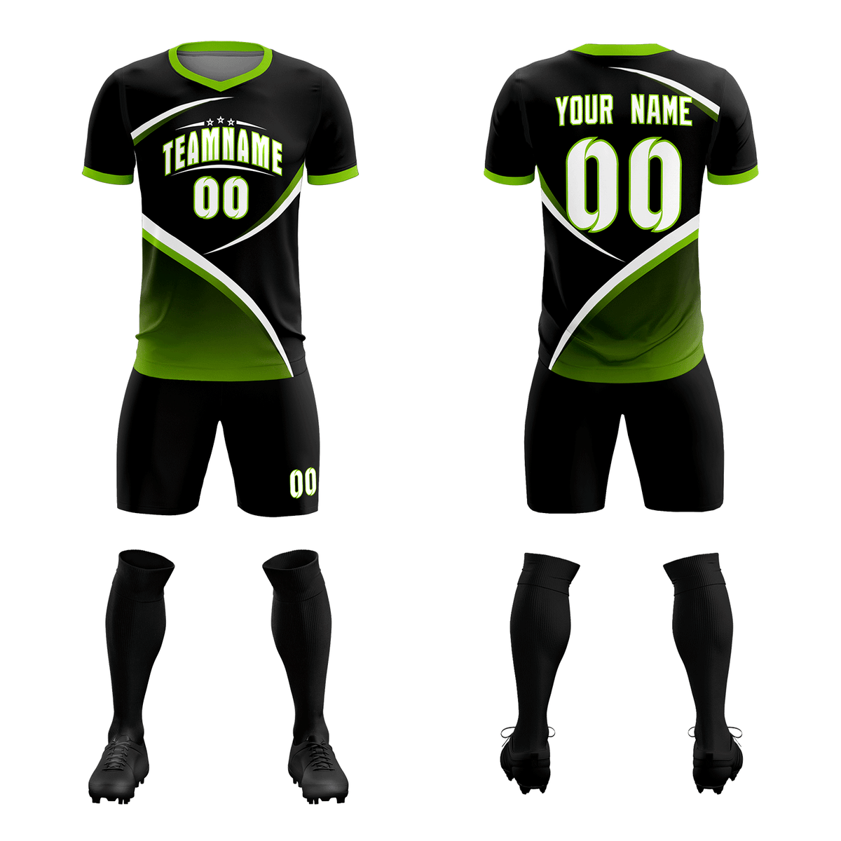 Custom Black Neon Green Color Block Training Uniform For Men Soccer Sets Jersey