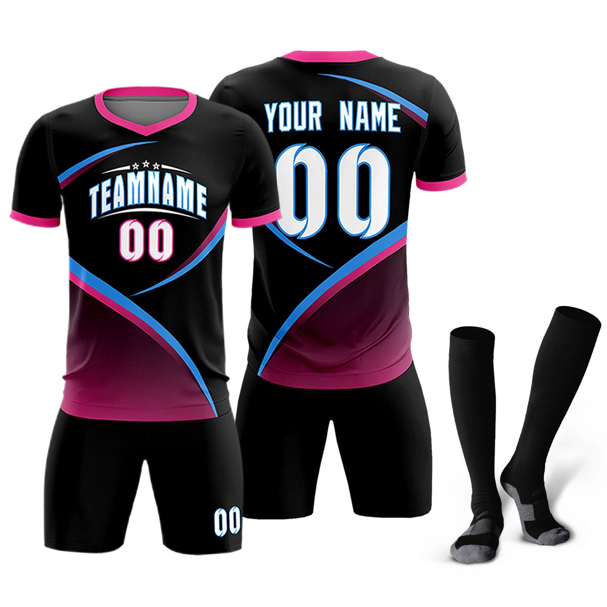 Custom Black Pink Color Block Training Uniform For Men Soccer Sets Jersey