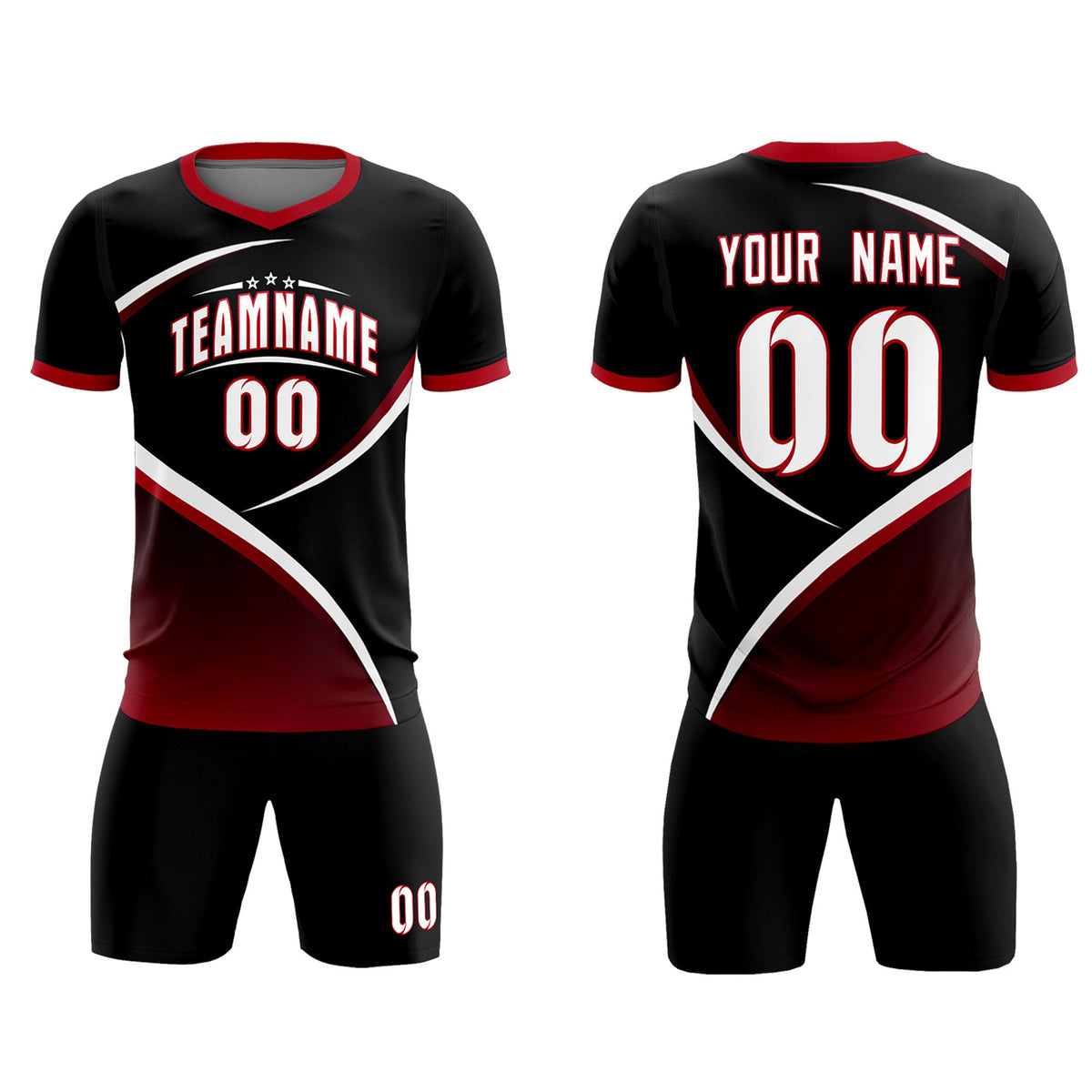 Custom Black Red Color Block Training Uniform For Men Soccer Sets Jersey