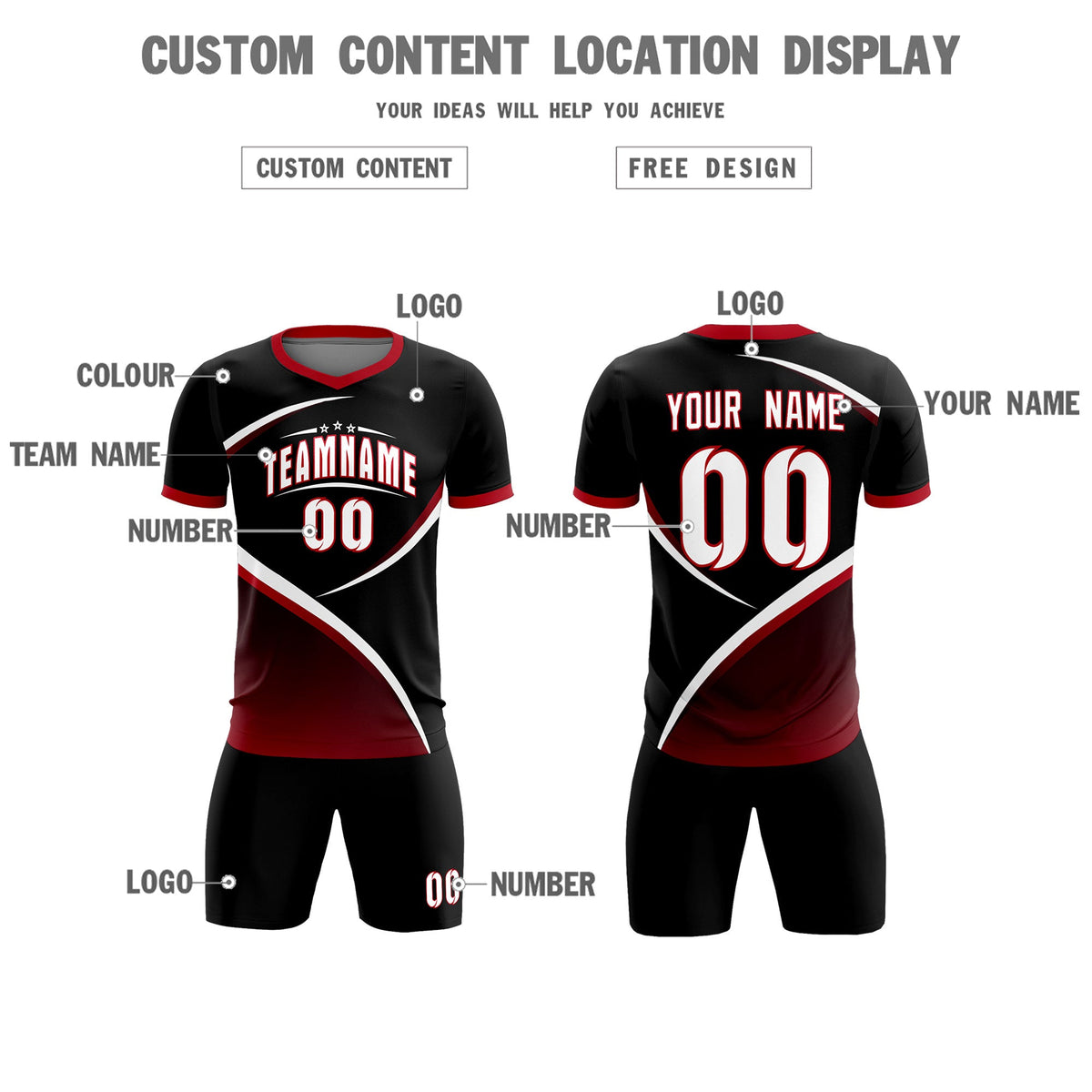 Custom Black Red Color Block Training Uniform For Men Soccer Sets Jersey