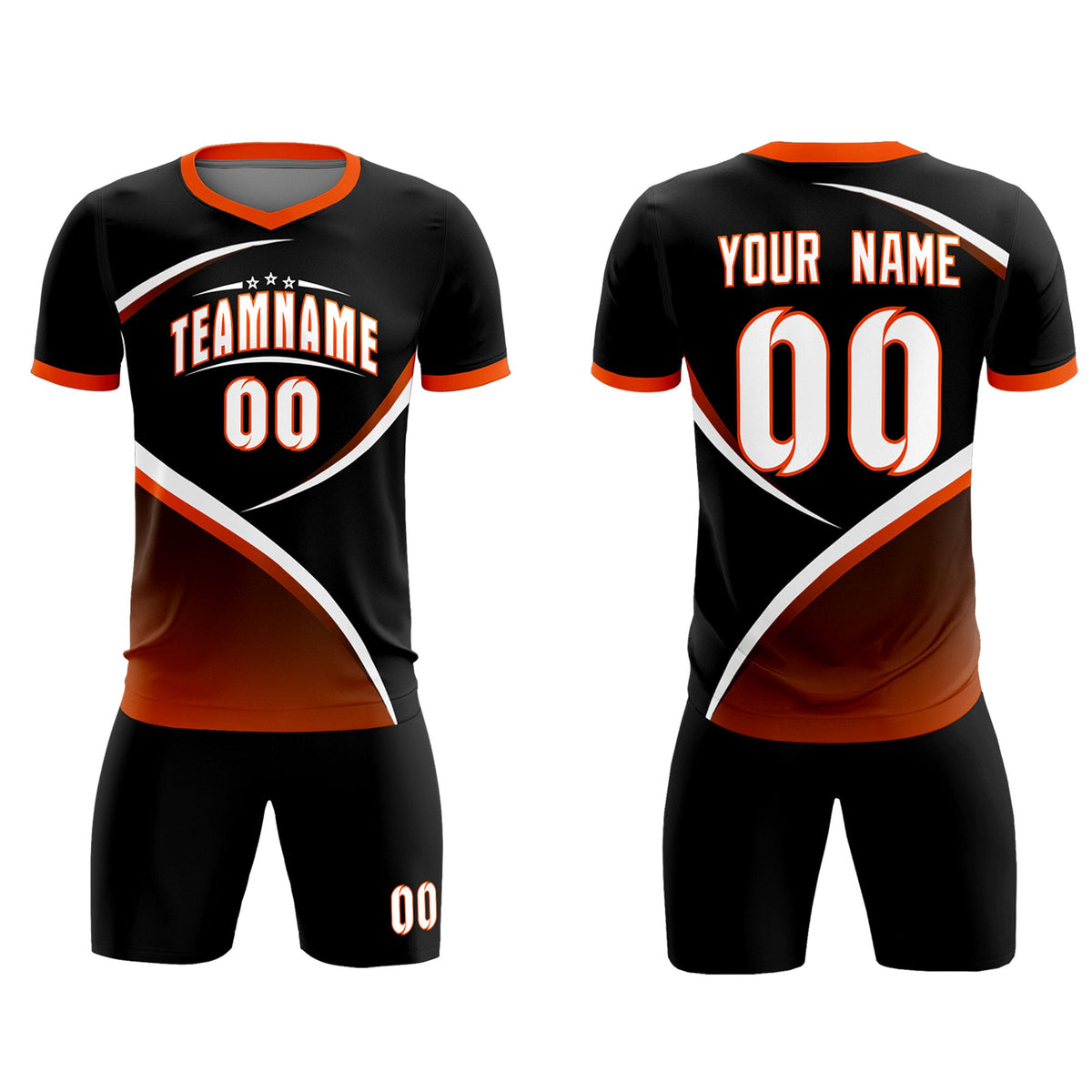 Custom Black Orange Color Block Training Uniform For Men Soccer Sets Jersey