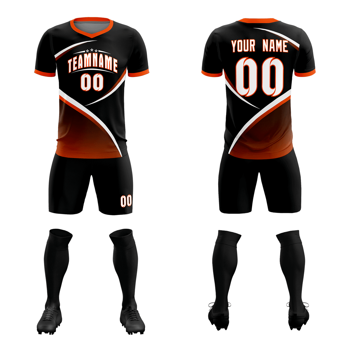 Custom Black Orange Color Block Training Uniform For Men Soccer Sets Jersey