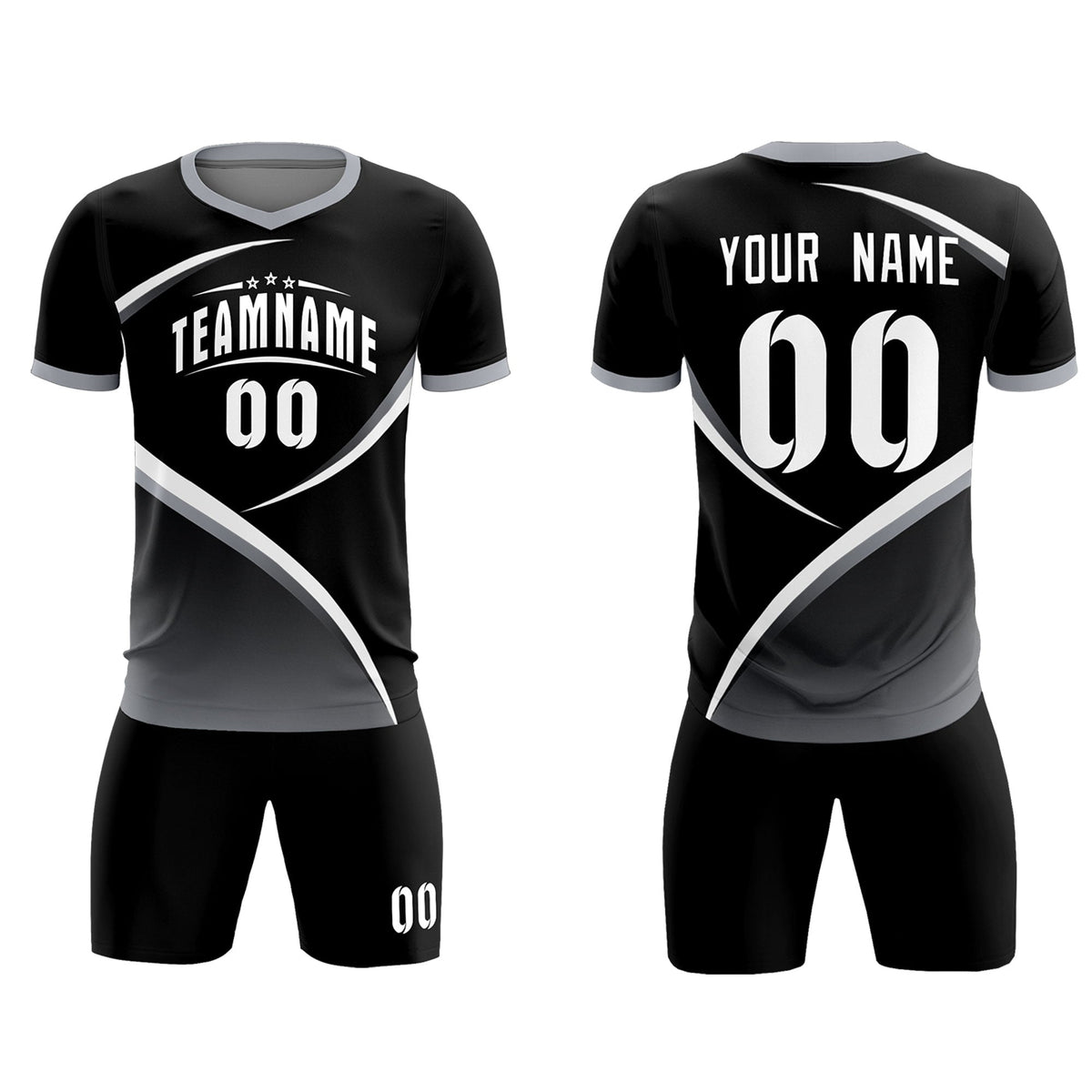 Custom Black Gray Color Block Training Uniform For Men Soccer Sets Jersey