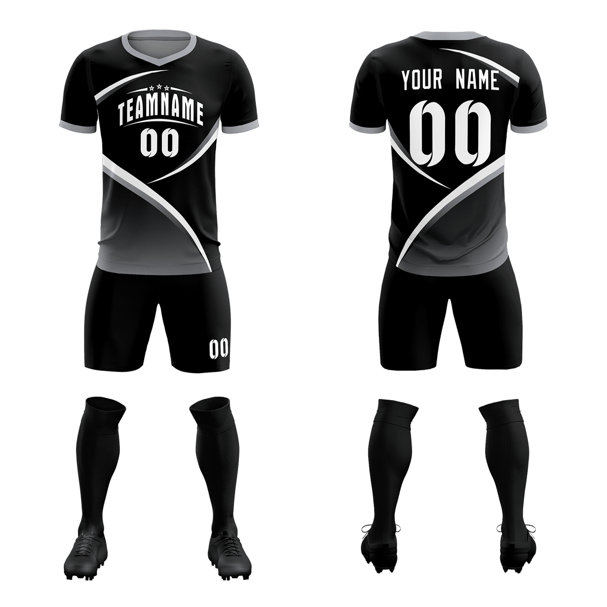 Custom Black Gray Color Block Training Uniform For Men Soccer Sets Jersey