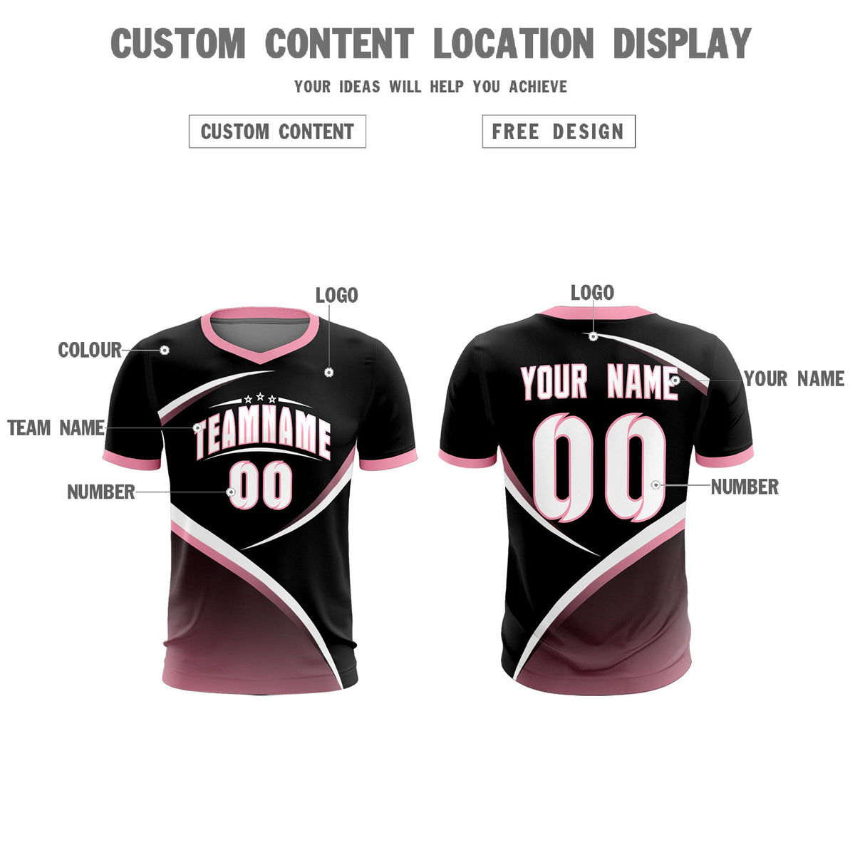 Custom Black Light Pink Color Block Training Uniform For Men Soccer Sets Jersey