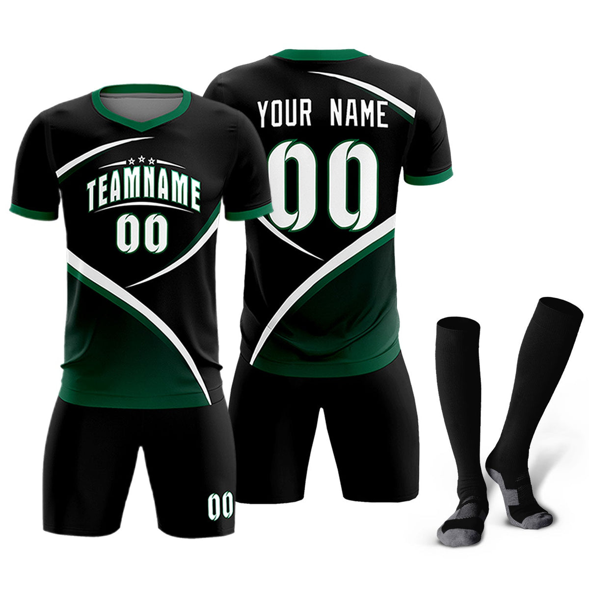 Custom Black Kelly Green Color Block Training Uniform For Men Soccer Sets Jersey