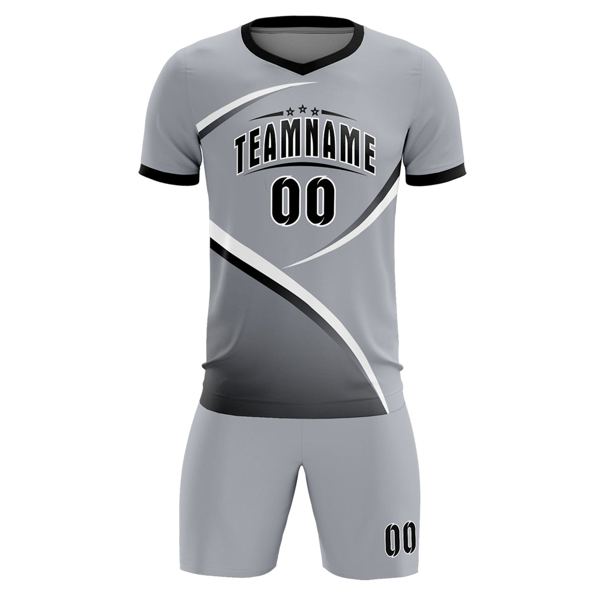 Custom Gray Black Color Block Training Uniform For Men Soccer Sets Jersey