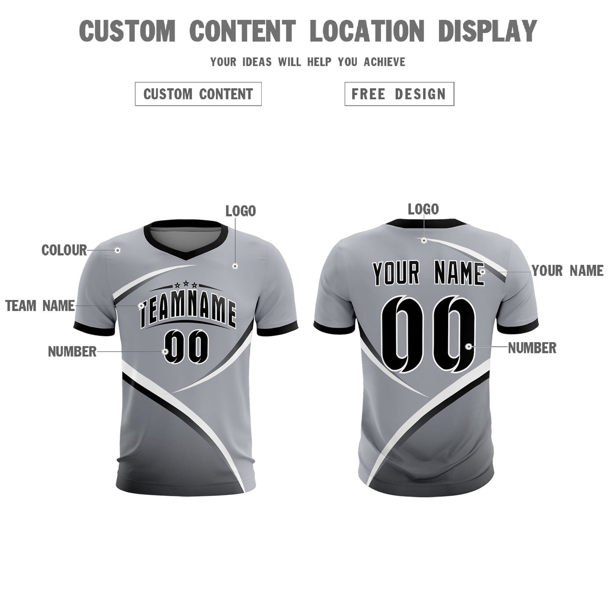 Custom Gray Black Color Block Training Uniform For Men Soccer Sets Jersey