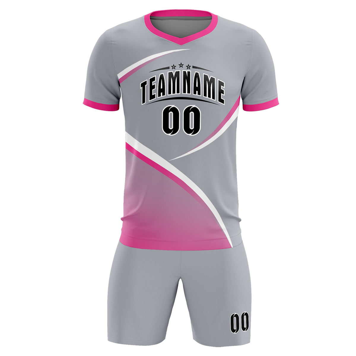 Custom Gray Pink Color Block Training Uniform For Men Soccer Sets Jersey