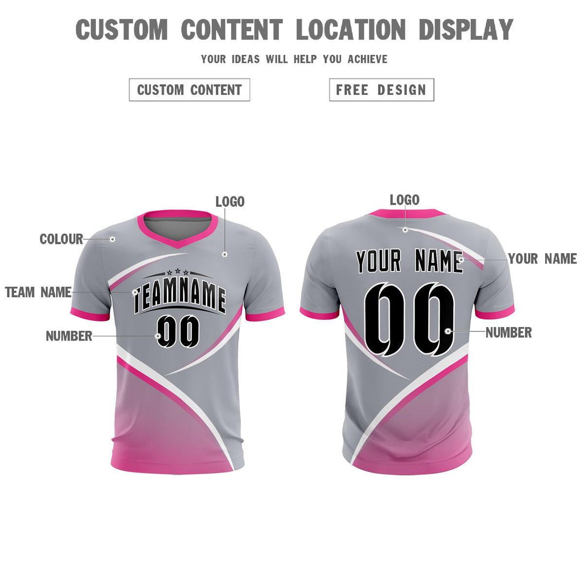 Custom Gray Pink Color Block Training Uniform For Men Soccer Sets Jersey