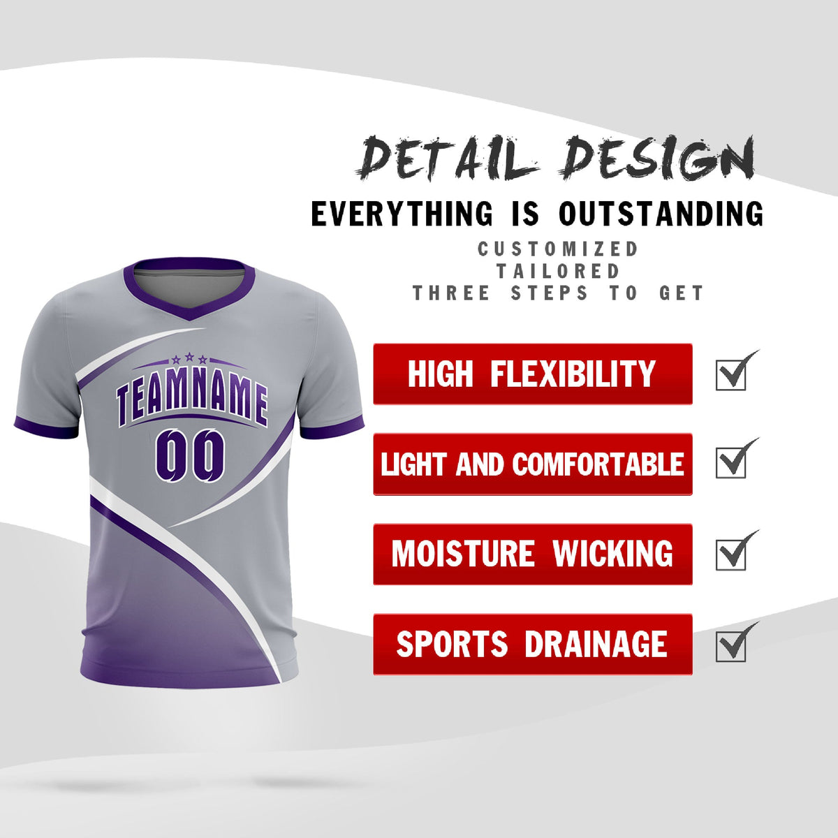 Custom Gray Purple Color Block Training Uniform For Men Soccer Sets Jersey