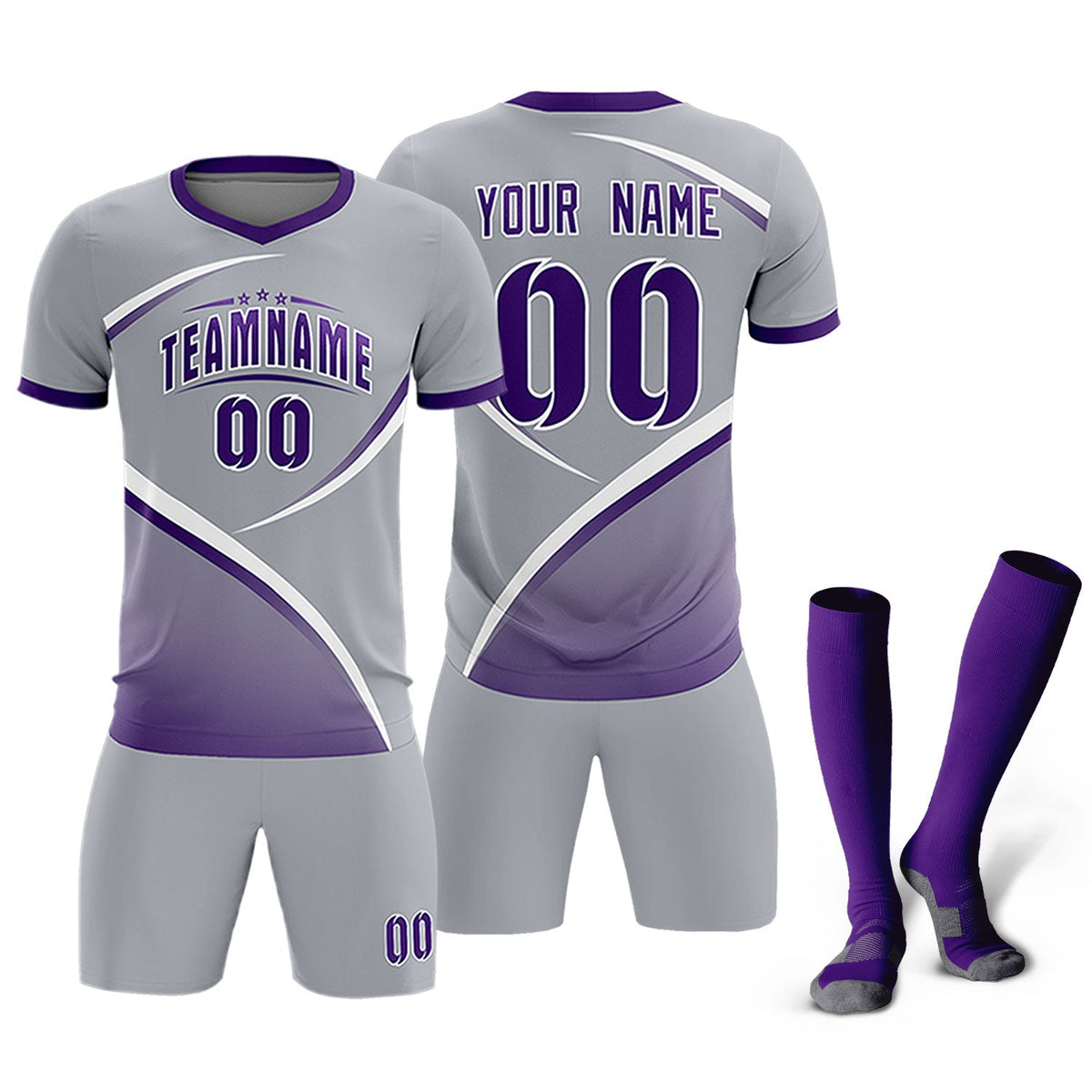 Custom Gray Purple Color Block Training Uniform For Men Soccer Sets Jersey