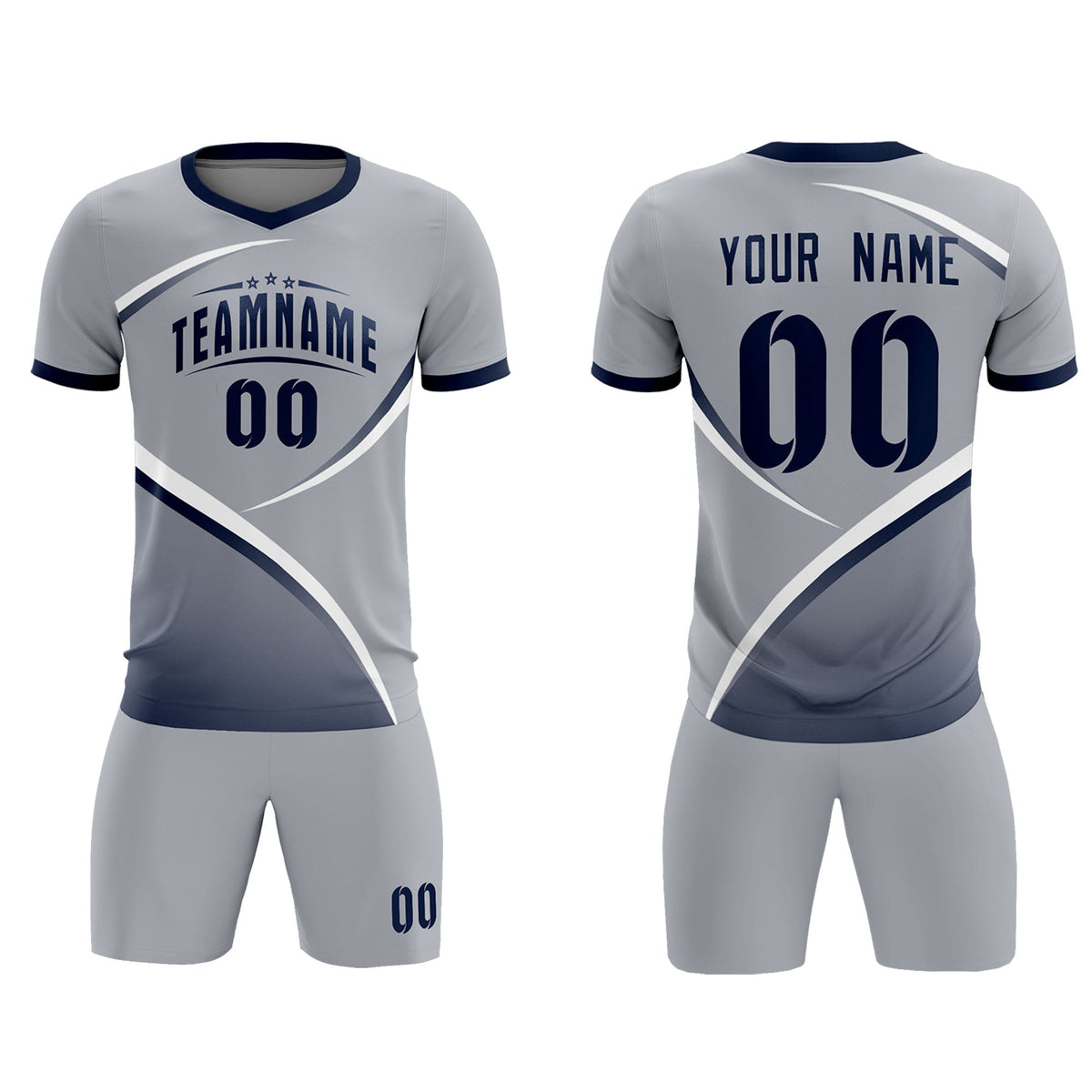 Custom Gray Navy Color Block Training Uniform For Men Soccer Sets Jersey