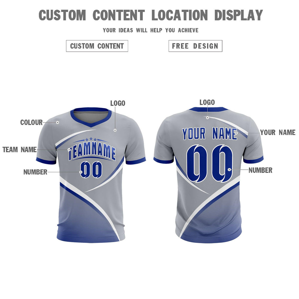 Custom Gray Royal Color Block Training Uniform For Men Soccer Sets Jersey